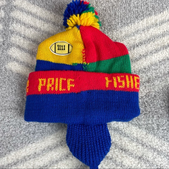 FISHER PRICE Vintage Football Patchwork Ear Flap Pom Pom Beanie and Mittens Set - Picture 2 of 7